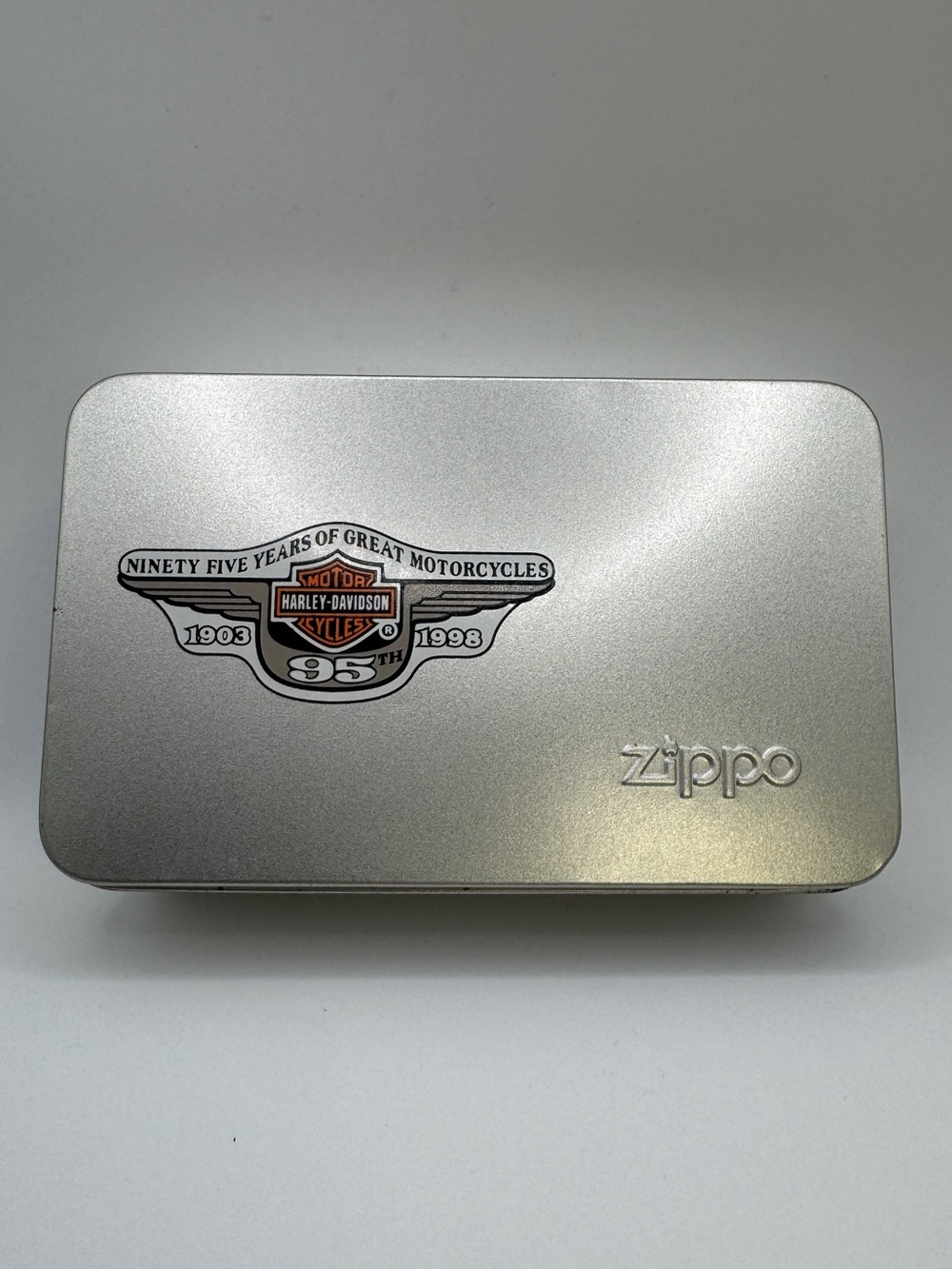 Vintage 1998 Harley Davidson 95th Anniversary Zippo Metal Storage Tin Box HD288